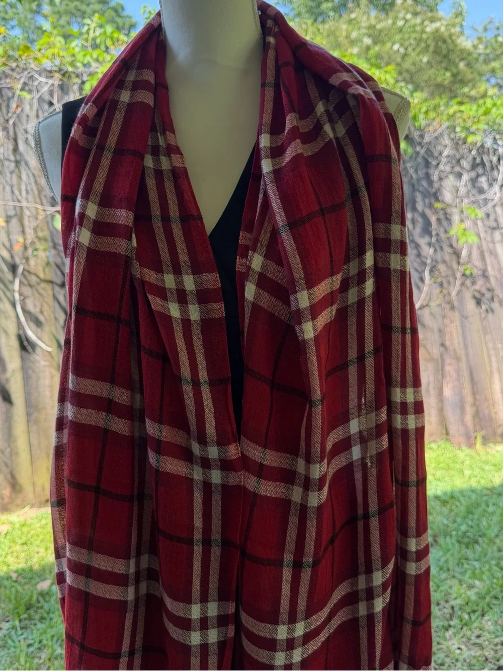 Talbots Red White Plaid Oversized Scarf Wrap Shawl 74